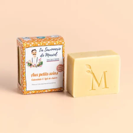 La-savonnerie-de-Marcel-Savonnerie-artisanale-Savons-saponifies-a-froid-bio-Aux-petits-soins-Lait-de-chèvre-Calendula-Duo