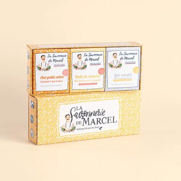 La-savonnerie-de-Marcel-Savonnerie-artisanale-Coffret-jaune-de-savons-saponnifie-a-froid-Maman-et-Bébé-Duo